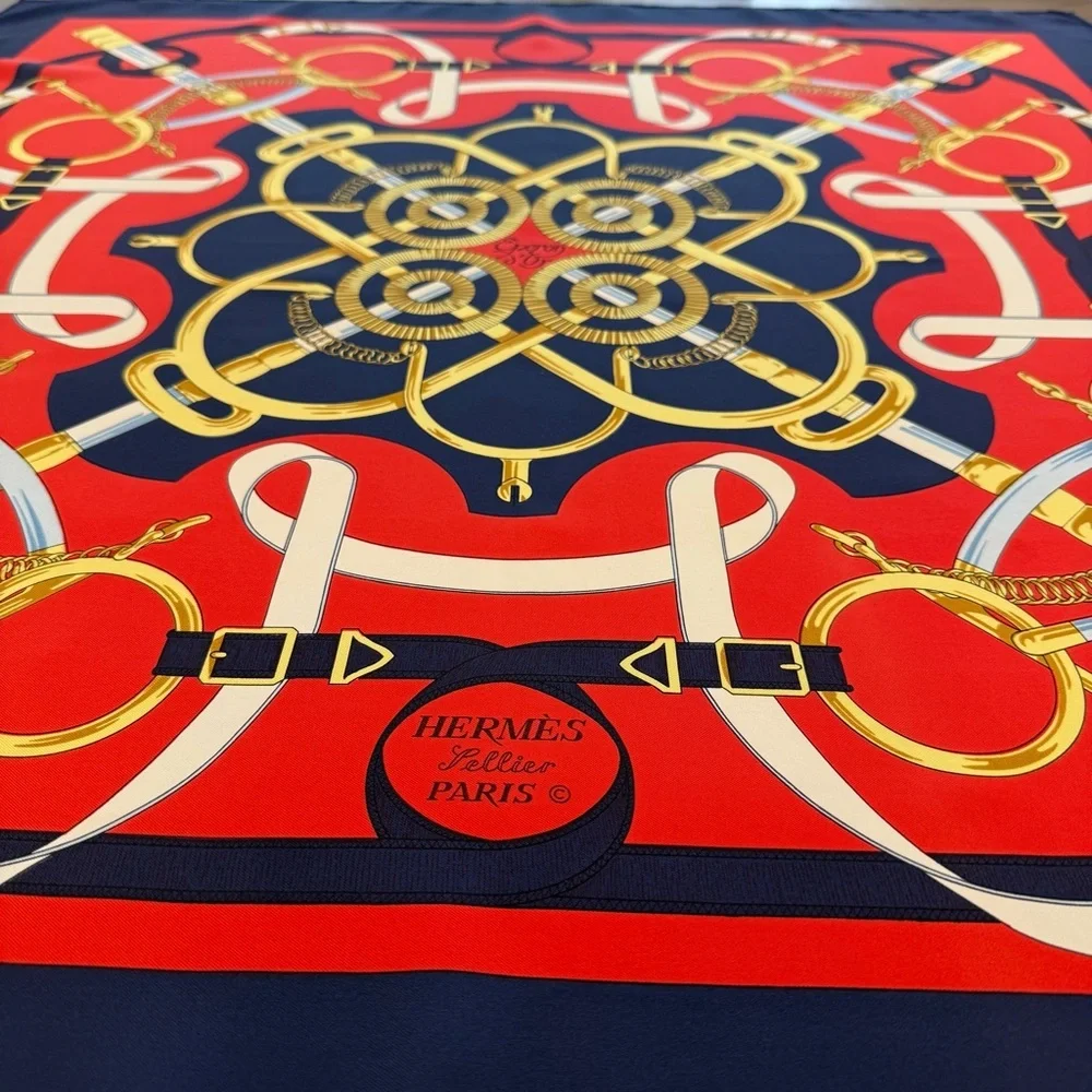 Authentic Hermes Red and Gold Silk Scarf